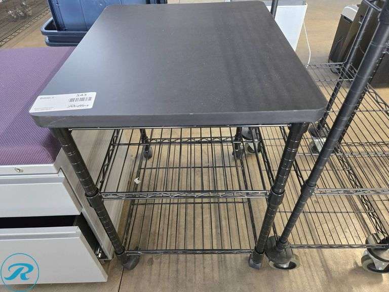 Metal Rolling Shelving Unit with Black Laminate Top and 2-Tier Wire Rack - Roller Auctions