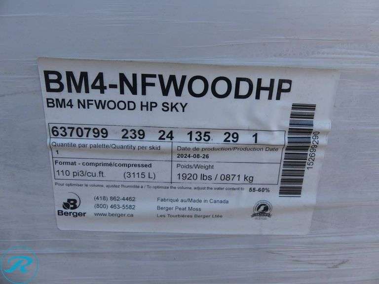 (5) Compressed Bales of Berger BM4 Natural Fiber – Wood NF Mix, 110 Cu.Ft. - Roller Auctions