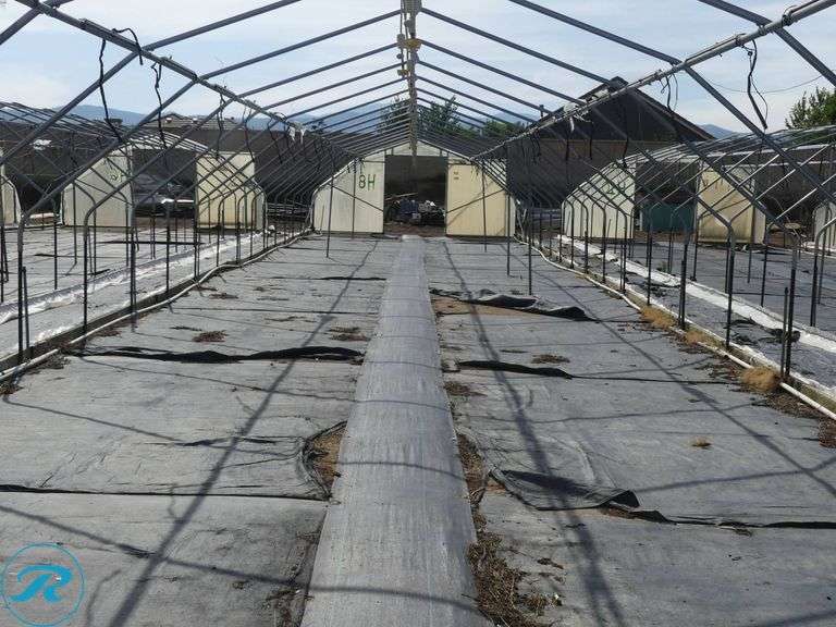 (2) Tunnel Hoop House Frames, 90′ x 17′, With Front and Rear Doors, 60″ x 76″ - Roller Auctions