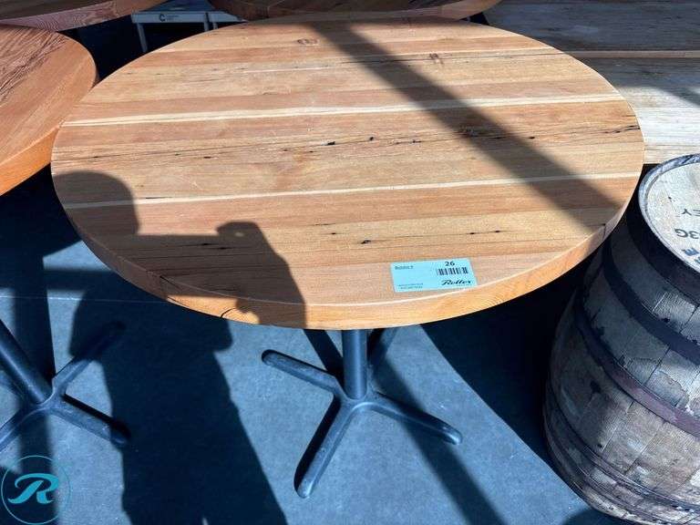 (3) Round Wood Bar Height Tables with Metal Bases, 42in - Roller Auctions