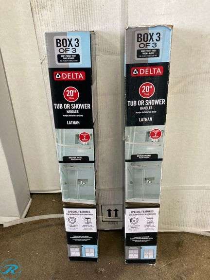 (2) NEW Delta Kesara  Brush Nickel 53-in to 60-in W x 72.99-in H Frameless Clear Glass Sliding soft Close Shower Door. - Roller Auctions