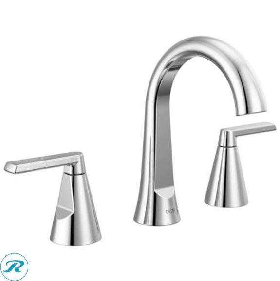 (1) New- Delta Sparrow Chrome Widespread 2-handle WaterSense Mid-arc Residential Handle Bathroom Sink Faucet with Drain (total of 1 faucet)
