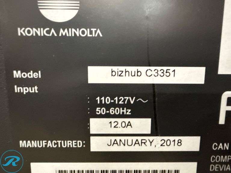 Konica Minolta Bizhub C3351 Multifunction Printer, Manufactured January 2018 - Roller Auctions