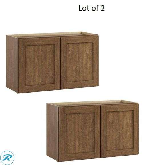 (2) New- Whalen CLICK-IT Sherwood Hills 30-in W x 18-in H x 12-in D Walnut Birch Wall Ready to assemble (RTA) Plywood Cabinet (Raised Panel Shaker) (total of 2)