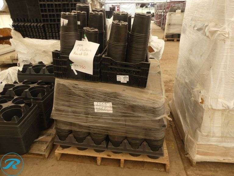 (3) Pallets of 1-Gallon Round Pots and Trays - Roller Auctions