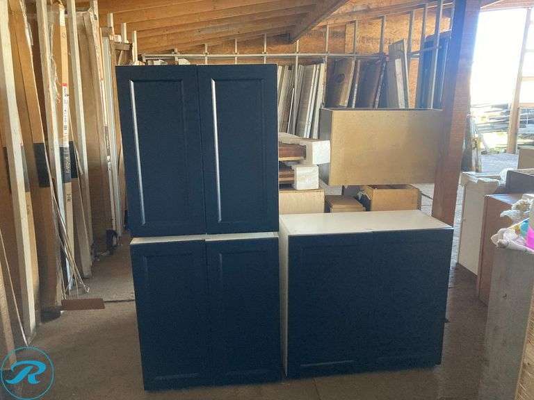 (3) Cabinets (1) Hugo&Borg Lorette 33-in W x 34.5-in H x 14-in D Navy Blue Base Fully assembled Cabinet (Recessed Panel Shaker) (2) Hugo&Borg Lorette 27-in W x 34.5-in H x 14-in D Navy Blue Base Fully assembled Cabinet (Recessed Panel Shaker)