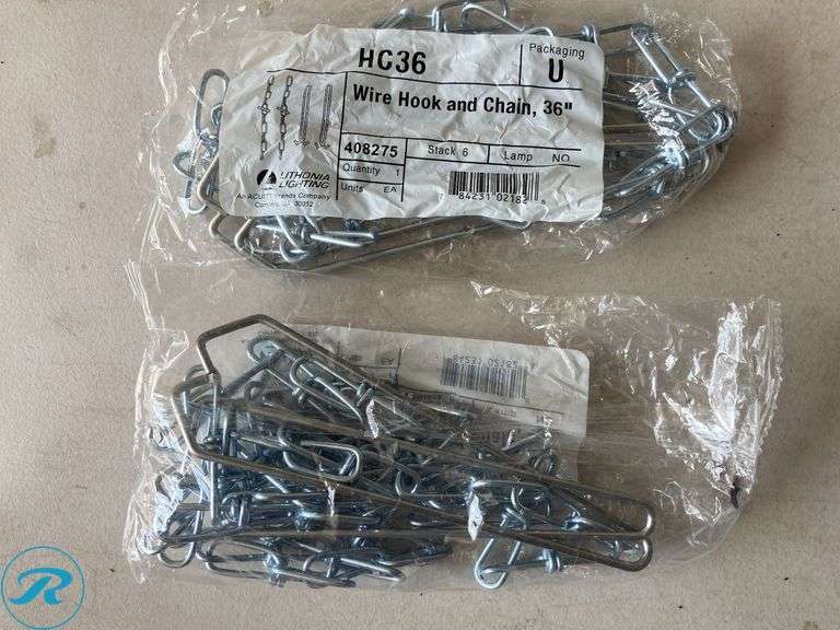 (23) New- (16) RELIABILT 10.0-ft x Weldless Powder Coated Steel Chain (By-the-Roll) (1)RELIABILT 15.0-ft x #14 Weldless Zinc plated Steel Chain (By-the-Roll) (6) Lithonia Lighting 3.0-ft Silver Lighting Chain - Roller Auctions