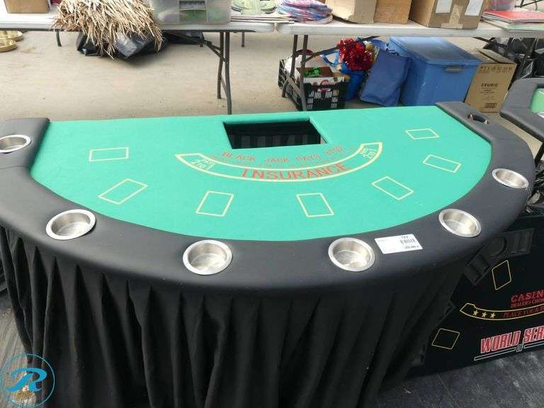 Casino-Themed Blackjack Table and Folding Poker Table with Casino Roulette Game Set - Roller Auctions