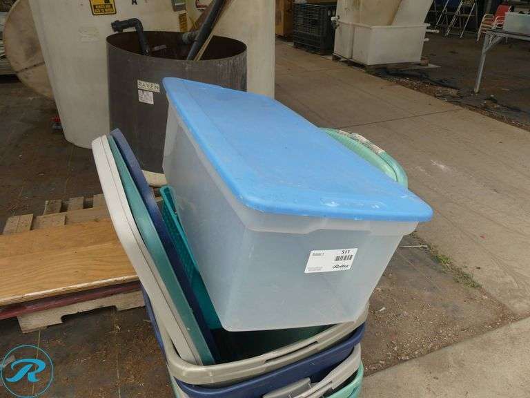 Stack of Plastic Storage Totes with Lids - Roller Auctions