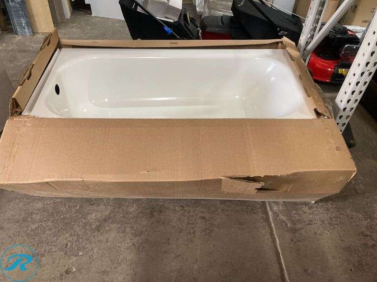 (1) New- MAAX Pro Steel XD 30-in x 60-in White Porcelain Enameled Steel Rectangle Alcove Soaking Bathtub ( Right Drain ) (Total of 1)(some minor damage See Photos) - Roller Auctions