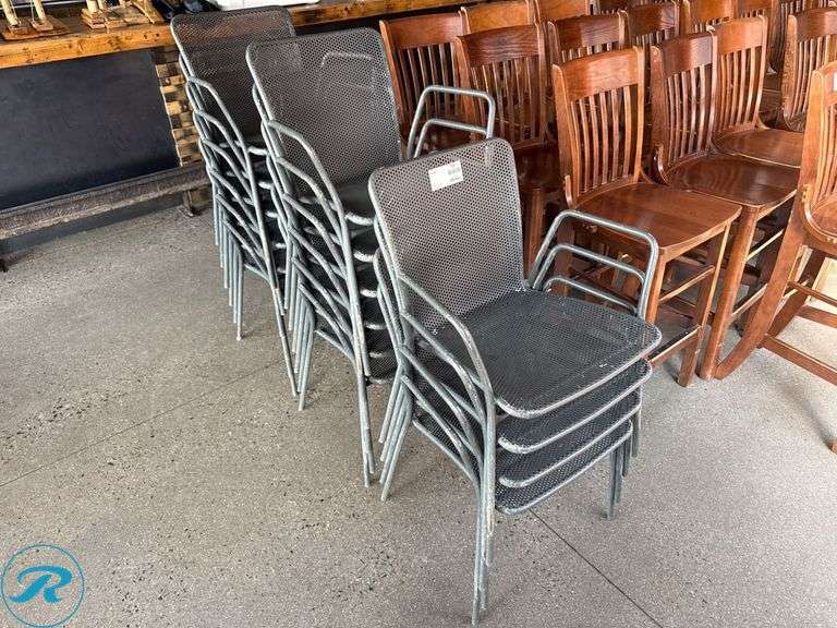 (16) Metal Stackable Patio Chairs - Roller Auctions