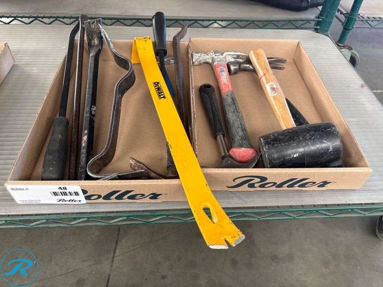 Hand Tools Including Crowbars, Hammers, and Pry Bars