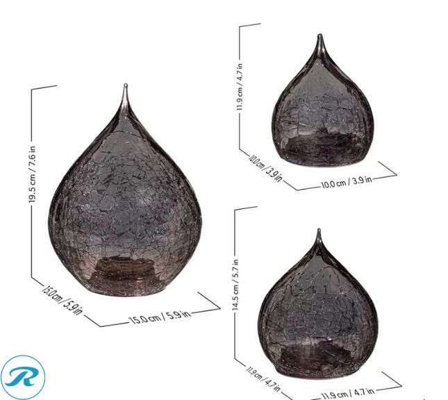 (2) Evergreen: LED Glass Raindrops Set of 2- (1) New, Gold, (1) Like New, Grey