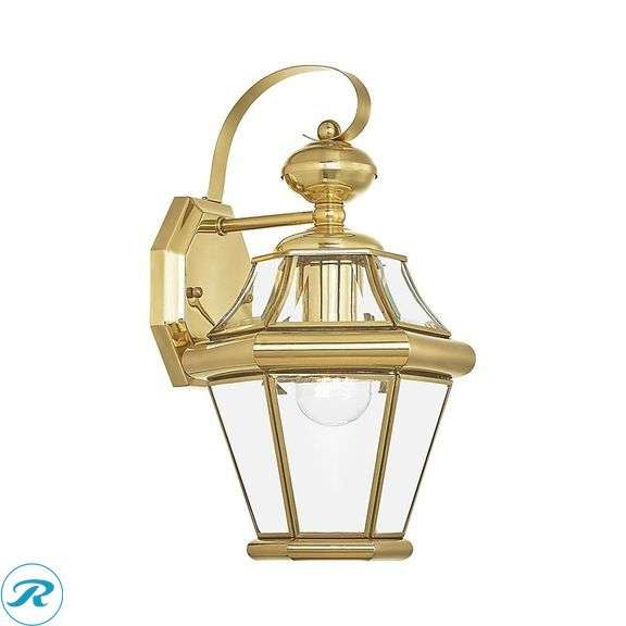 (1) New- Livex Lighting Georgetown 1 -Light 14-in H Polished Brass Hardwired Outdoor Wall Light (total of 1) - Roller Auctions