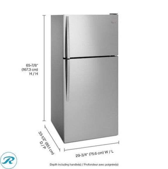 (1)  Whirlpool 18.2-cu ft Top-Freezer Refrigerator ( Monochromatic Stainless Steel ) (some minor scratches minor dent see photos) - Roller Auctions