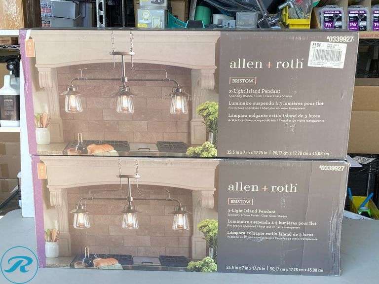 (2) New- allen + roth Bristow 3 -Light Specialty bronze Traditional Clear glass Bowl Mini Hanging Pendant light - Roller Auctions