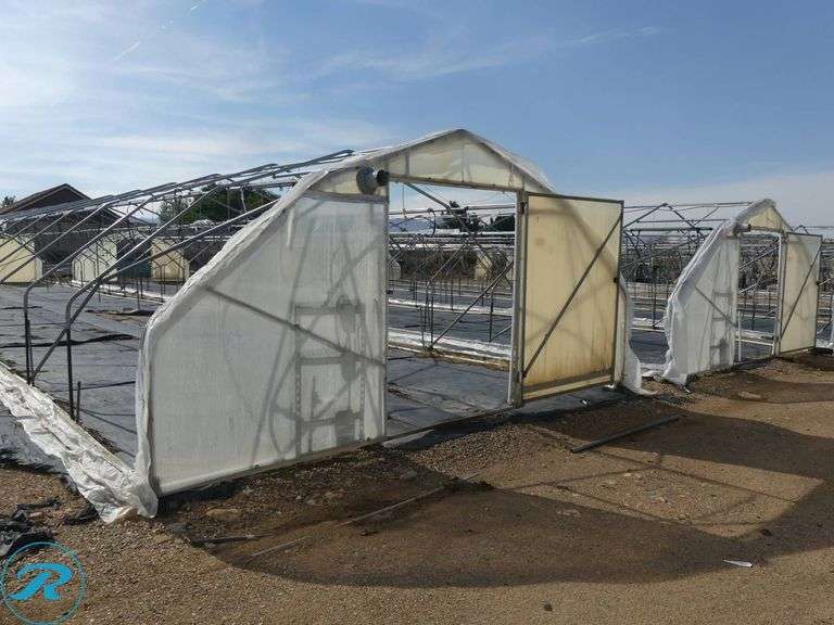 (2) Tunnel Hoop House Frames, 90′ x 17′, With Front and Rear Doors, 60″ x 76″ - Roller Auctions