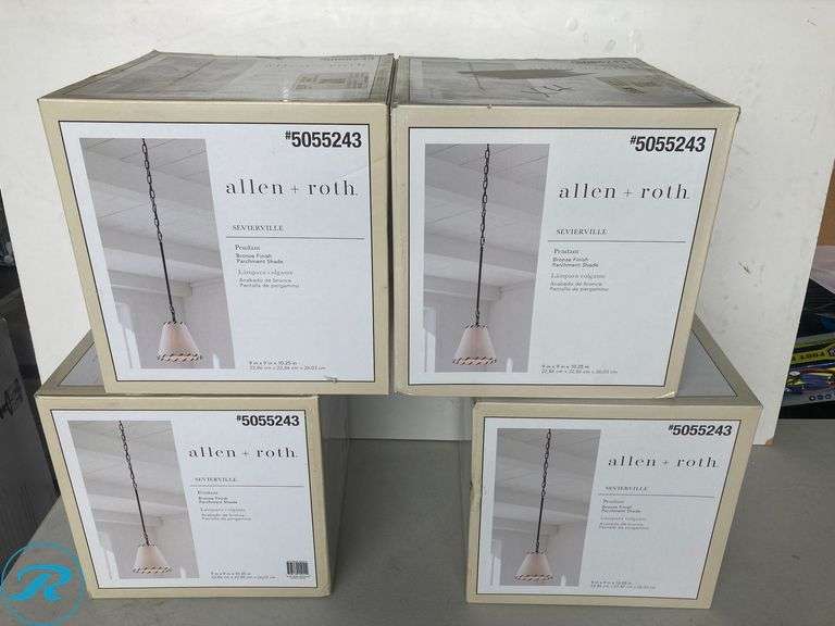 (4) New- allen + roth Sevierville 1 -Light Bronze Rustic Cone Mini Hanging Pendant light - Roller Auctions