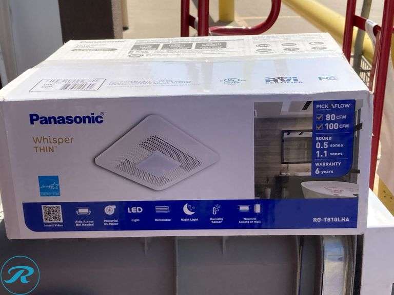 (1) New- Panasonic WhisperThin DC Motor w/ Humidity Sensor 0.5-Sone 80-CFM White Lighted Bathroom Fan with Humidity Sensor (ENERGY STAR Certified (Total of 2) - Roller Auctions