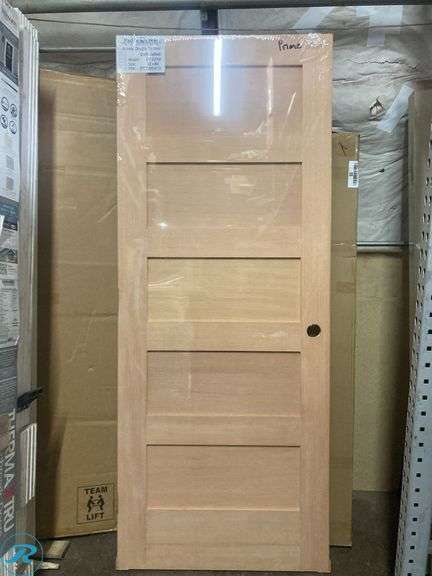 (1) New- Interior Douglas Fir Door Unfinished 32" x 80" 5-panel universal hand swing (see photos) - Roller Auctions