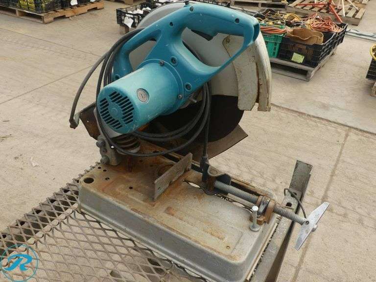 Makita 2414B 14″ Metal Cut-Off Saw on 2-Tier Metal Cart, 39″ x 24″ - Roller Auctions