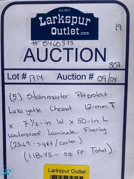(5) New- STAINMASTER PetProtect Lafayette Chestnut 12-mm T x 7-1/2-in W x 50-in L Waterproof Laminate Flooring ( 23.69-sq ft / Carton ) (total of 118.45 sq ft total) - Roller Auctions