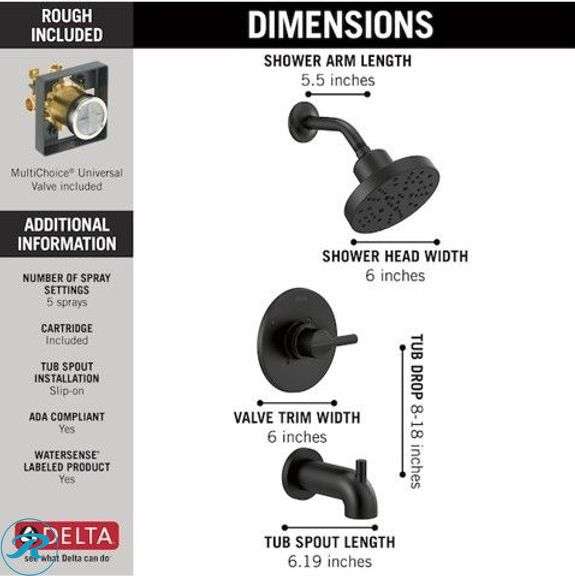 (1) New- Delta Nicoli Matte Black 1-handle Multi-function 6-in Round Bathtub and shower Faucet with Valve (total of 1) - Roller Auctions