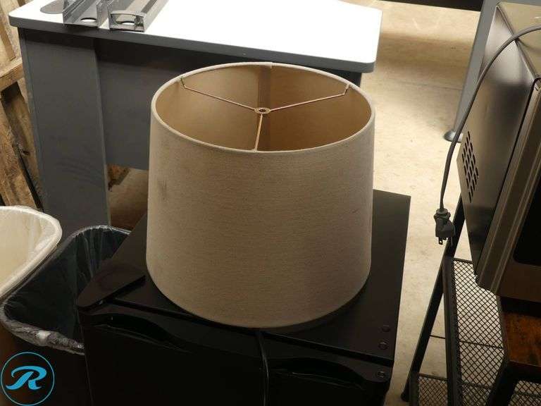 Microwave, Mini Fridge, Table, Lamp Shade, Trash Bins, and Cornhole Set - Roller Auctions