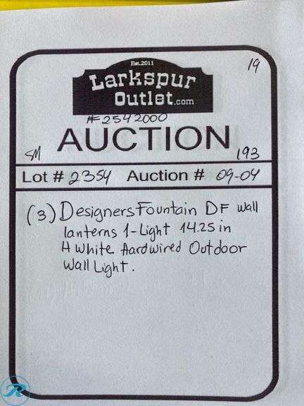 (3) New- Designers Fountain DF Wall lanterns 1 -Light 14.25-in H White Hardwired Outdoor Wall Light - Roller Auctions