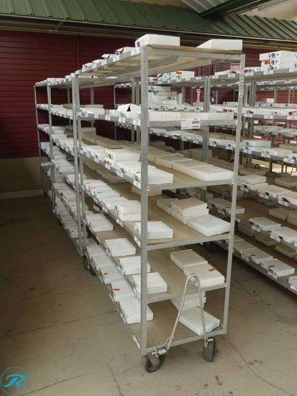 (3) Towable 6-Tier Nursery Carts With Assorted Plant Tag Inventory, 56″ x 21″ x 67″ - Roller Auctions