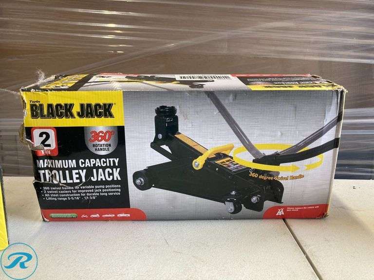 (2 items) (1) Kensun Air Compressor and (1) Black Jack Torn Black 2-ton - Roller Auctions