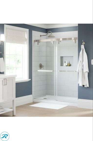 (1) NEW Delta Kesara  Brush Nickel 53-in to 60-in W x 72.99-in H Frameless Clear Glass Sliding soft Close Shower Door.