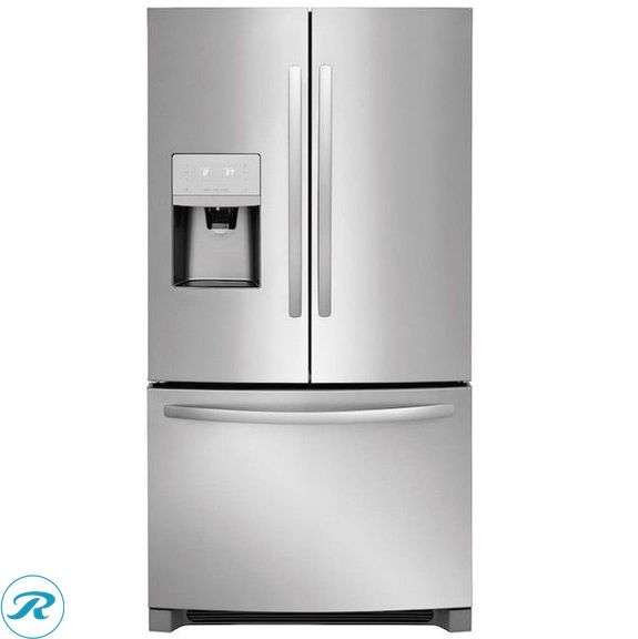 (1) Frigidaire Counter-Depth 21.7-cu ft 3 -Door French Door Refrigerator with Ice Maker with water and Ice dispenser ( EasyCare Stainless Steel ) ENERGY STAR Certified (some minor scratches and minor dents and cracks  on the plastic holders Please see photos) - Roller Auctions