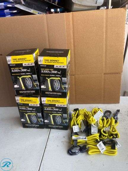 (12) New- (4) SmartStraps 2-in x 6-ft Tie Down 10000-lb Break Strength (8) SmartStraps Assorted Length Adjustable Bungee Cord with Hooks (Total of 12 items) - Roller Auctions