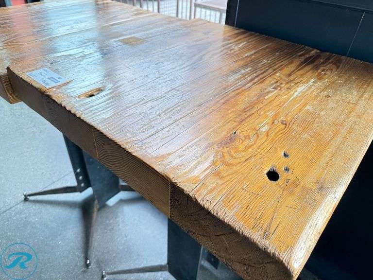 (2) Custom Built Wood Bar Height Tables with Metal Bases, 30″ x 24″ x 3.5″ Thick - Roller Auctions