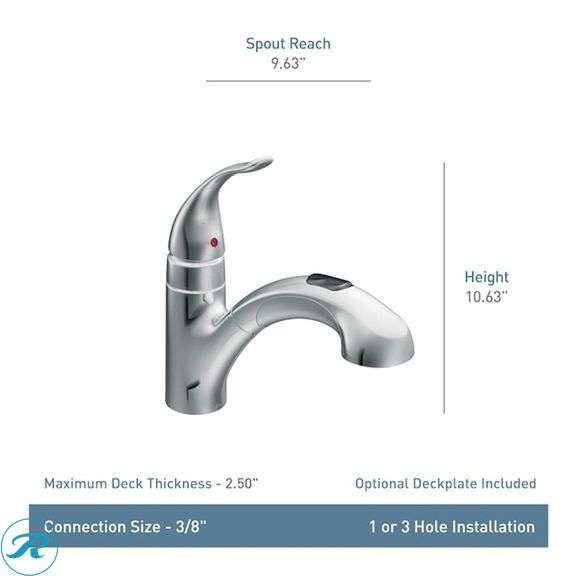 (1) New- Moen Integra Spot Resist Stainless Single Handle Deck-mount Pull-out Kitchen Faucet with Sprayer ( Deck Plate Included ) - Roller Auctions