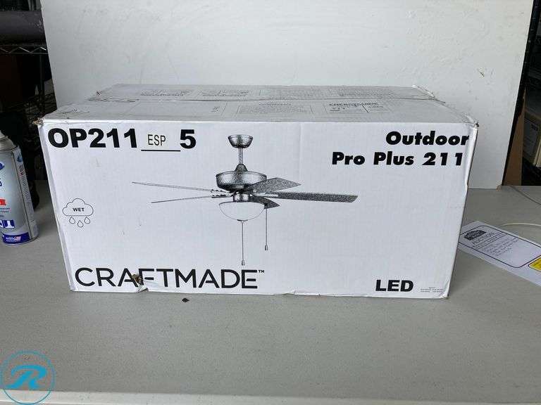 (1) New- Craftmade Outdoor Pro Plus 211 52-in Integrated LED Outdoor Downrod or Flush Mount Espresso with Espresso Blades Ceiling Fan With Light ( 5 -Blade ) - Roller Auctions