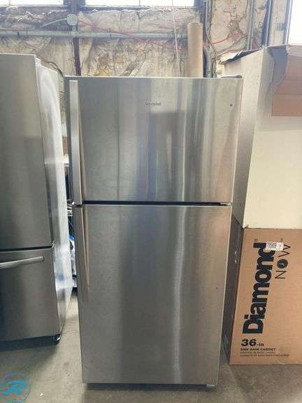(1)  Whirlpool 18.2-cu ft Top-Freezer Refrigerator ( Monochromatic Stainless Steel ) (some minor scratches minor dent see photos) - Roller Auctions