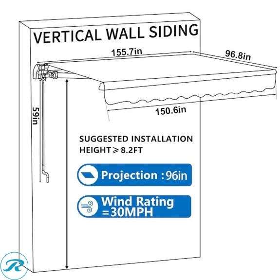 (1) New- VEIKOUS 155.7-in Wide x 96-in Projection x 10-in Height Gray Solid Manual Retractable Patio Awning (box is damage but product is fine See Photos) - Roller Auctions