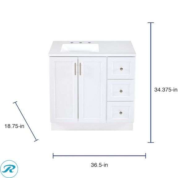 (2) New open box- (1) Style Selections Davies 36-in White Single Sink Bathroom Vanity with White Cultured Marble Top (1) Style Selections Acadia 24-in x 31-in Framed Rectangle Bathroom Vanity Mirror ( White ) (total of 2 items) - Roller Auctions