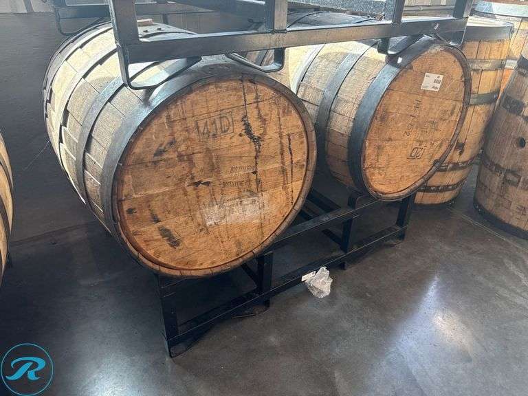 (2) Wood Barrels with Stand
