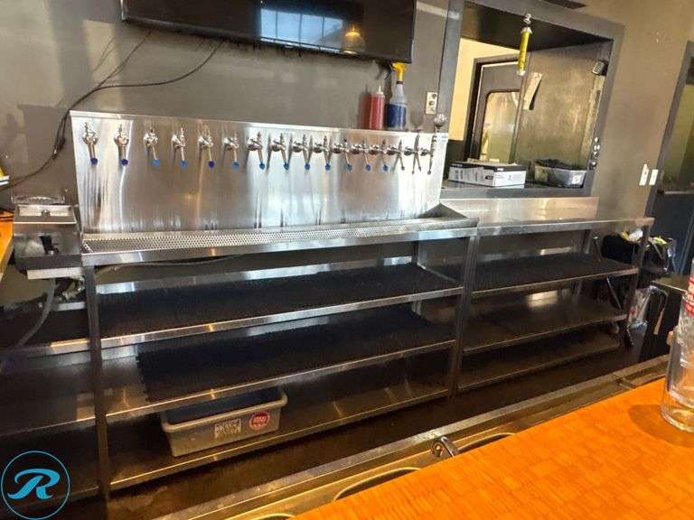 16-Tap Stainless Steel Beer Dispensing Station With Shelving, 140in - Roller Auctions