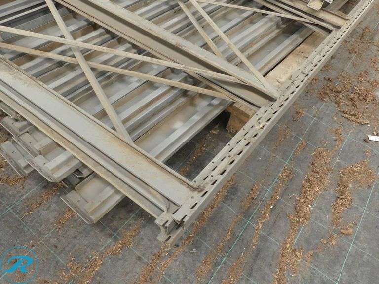 Metal Shelving Unit: (3) Uprights, 96″ x 48″, 8′ Crossmembers and Pallet of Wood Shelves - Roller Auctions