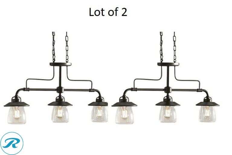 (2) New- allen + roth Bristow 3 -Light Specialty bronze Traditional Clear glass Bowl Mini Hanging Pendant light - Roller Auctions