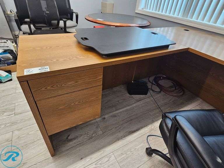 L-Shaped Wooden Desk With Office Chair - Roller Auctions