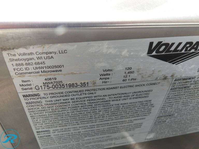 Vollrath MWA7025 Commercial Microwave - Roller Auctions