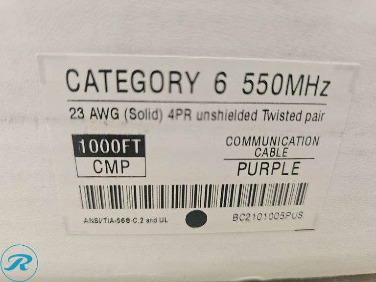(2) Boxes of Category 6 550MHz 23 AWG Unshielded Communication Cable, 1000FT Each, Purple - Roller Auctions