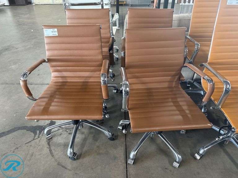 (4) Brown Ribbed Office Chairs with Chrome Frames on Casters - Roller Auctions