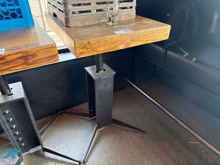 Custom Built Wood Bar Height Table with Metal Base, 30″ x 24″ x 3.5″ Thick - Roller Auctions