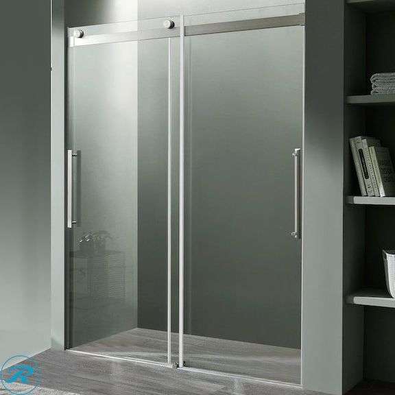 (1) New- ANZZI Stellar Brushed nickel 60-in W x 76-in H Frameless Clear Glass Sliding Shower door - Roller Auctions